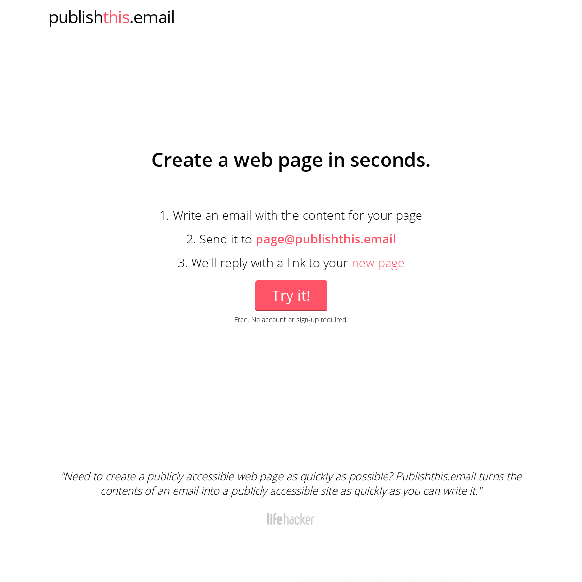 publishthis.email - Create a Web Page in Seconds