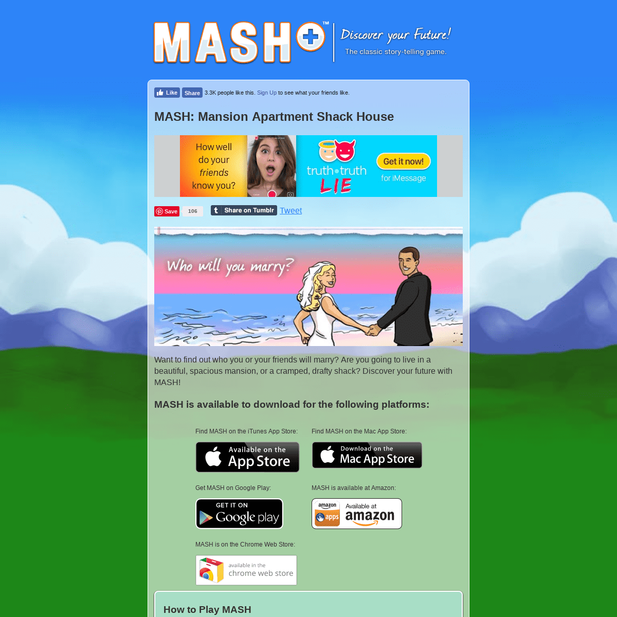 MASH Game: Discover your MASH Story Online/App | Mansion Apartment Shack House