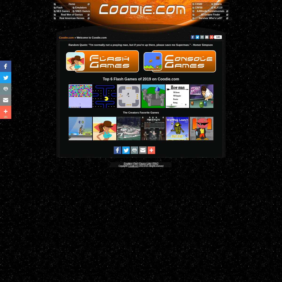 Coodie.com: Ad Free Flash Games & Animations | Emulators: NES, SNES, Sega, Apple II