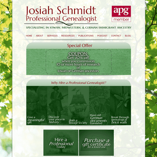 Josiah Schmidt, Professional Genealogist | Iowan, Midwestern, and German Immigrant Ancestry