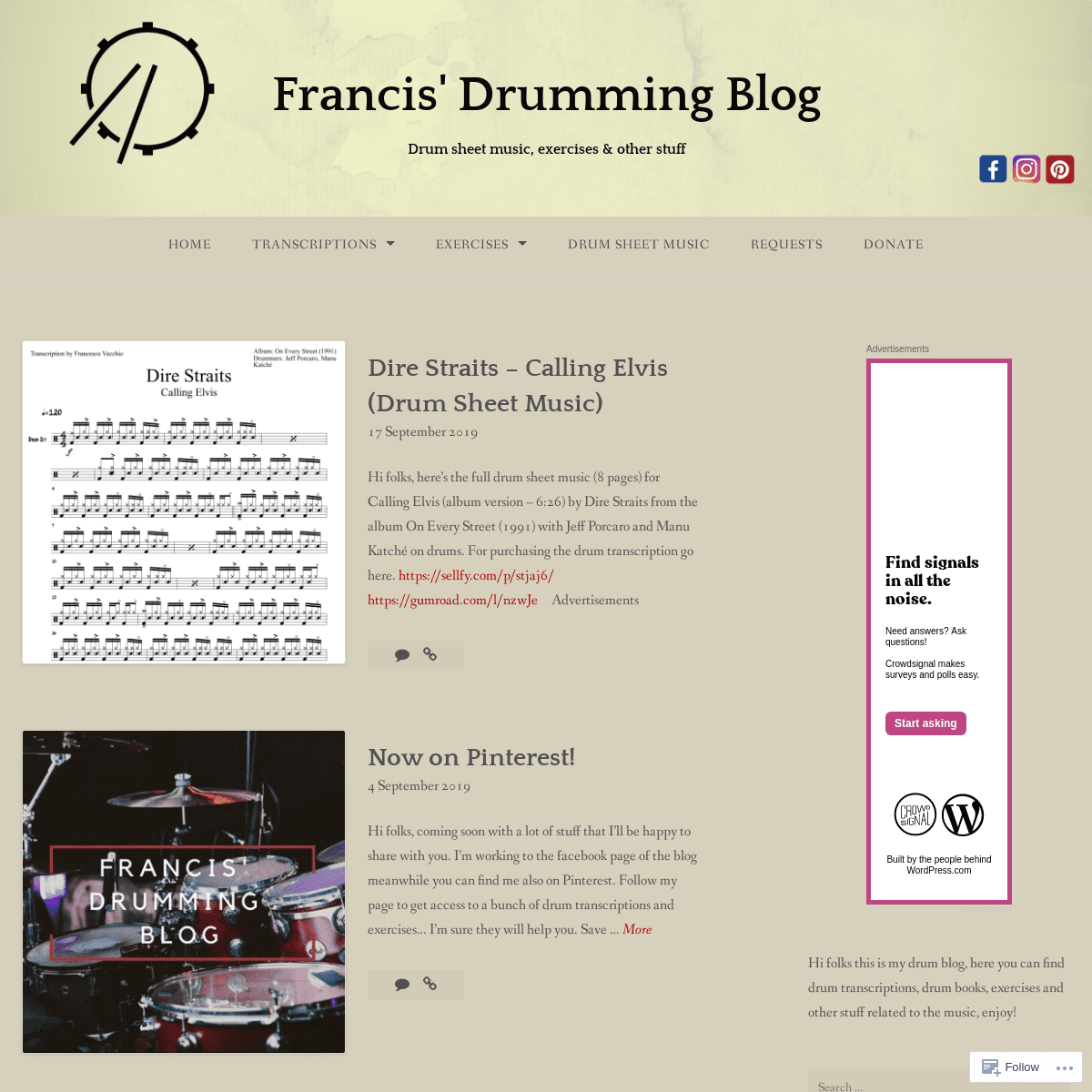 Francis' Drumming Blog – Drum sheet music, exercises & other stuff