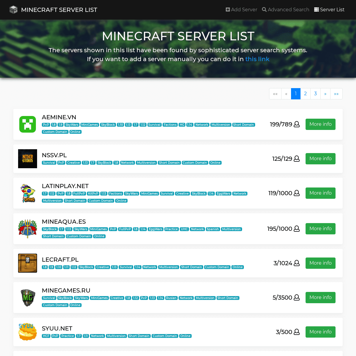minecraft servers list