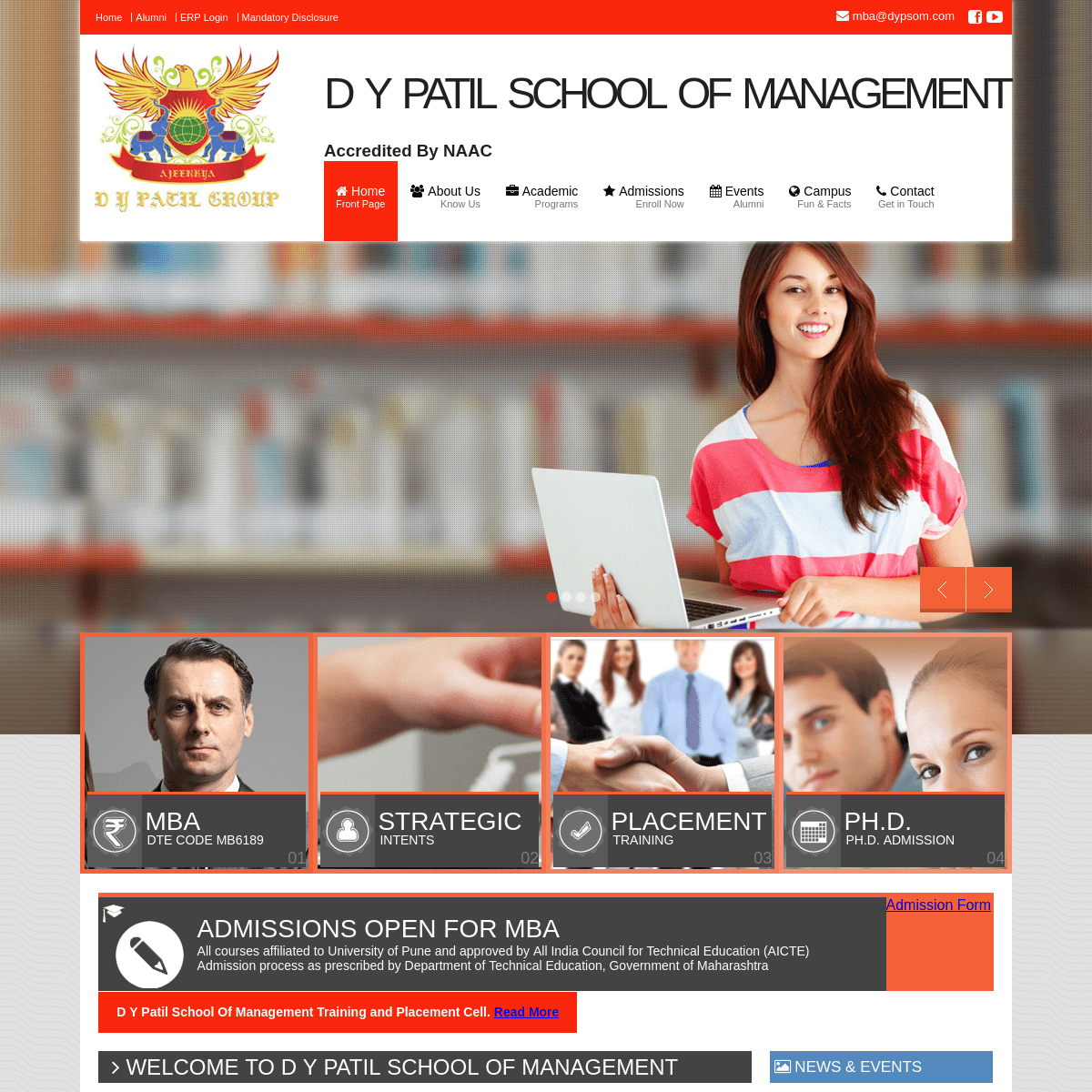 D Y PATIL SCHOOL OF MANAGEMENT Charholi (Bk), Via Lohgaon, 7 km from Airport, Pune- 412 105, Maharashtra - India