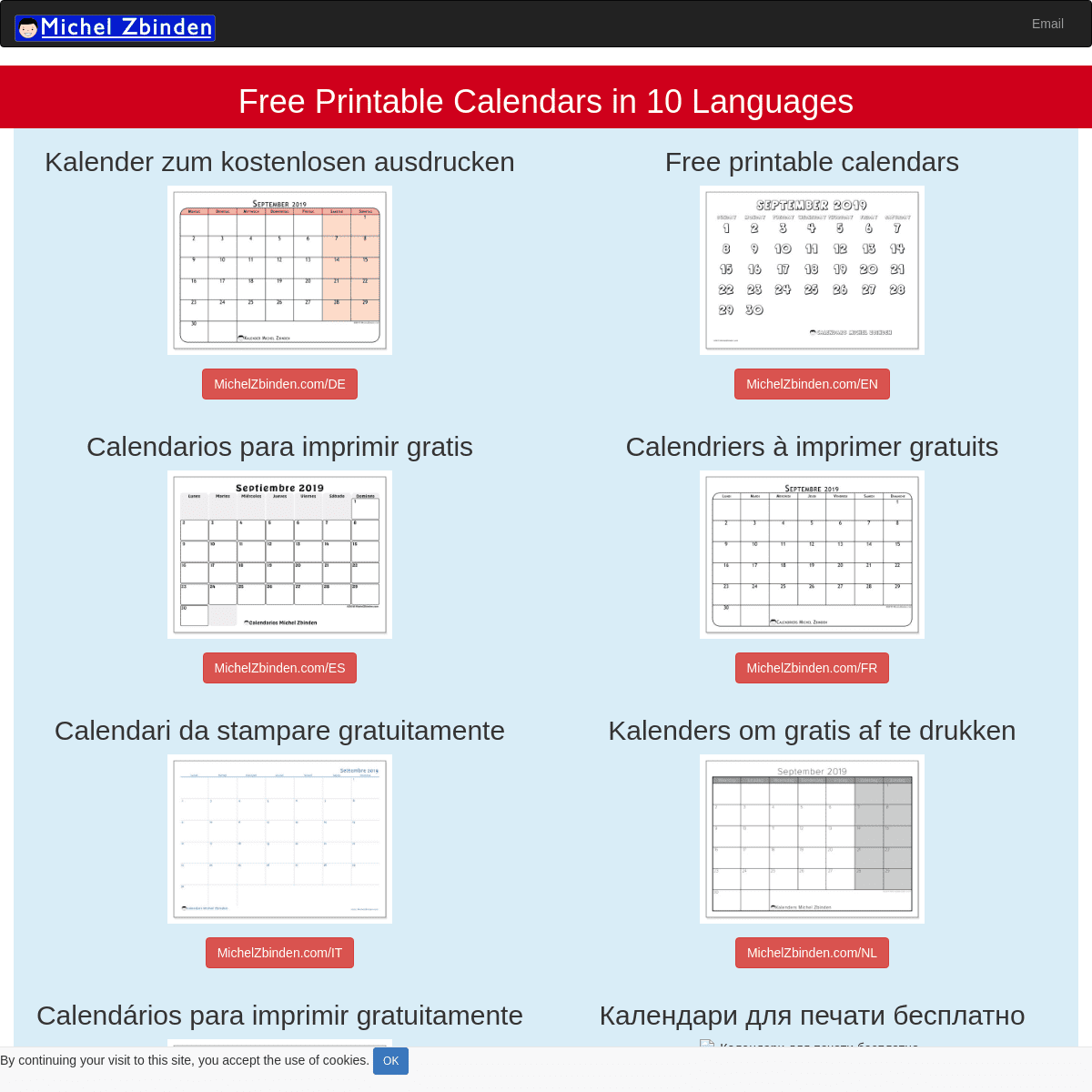 Free printable calendars in 10 languages
