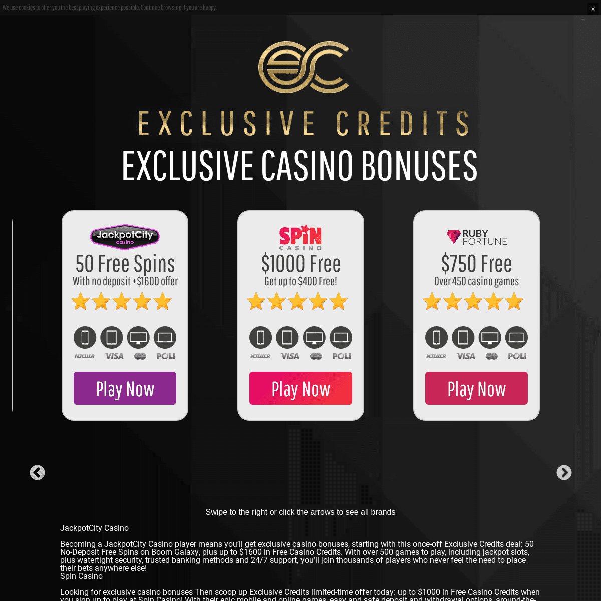 Exclusive Credits. The best casino bonuses online.
