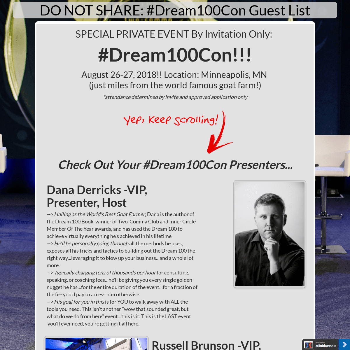 PRIVATE PAGE | Dream 100 Con Guest List