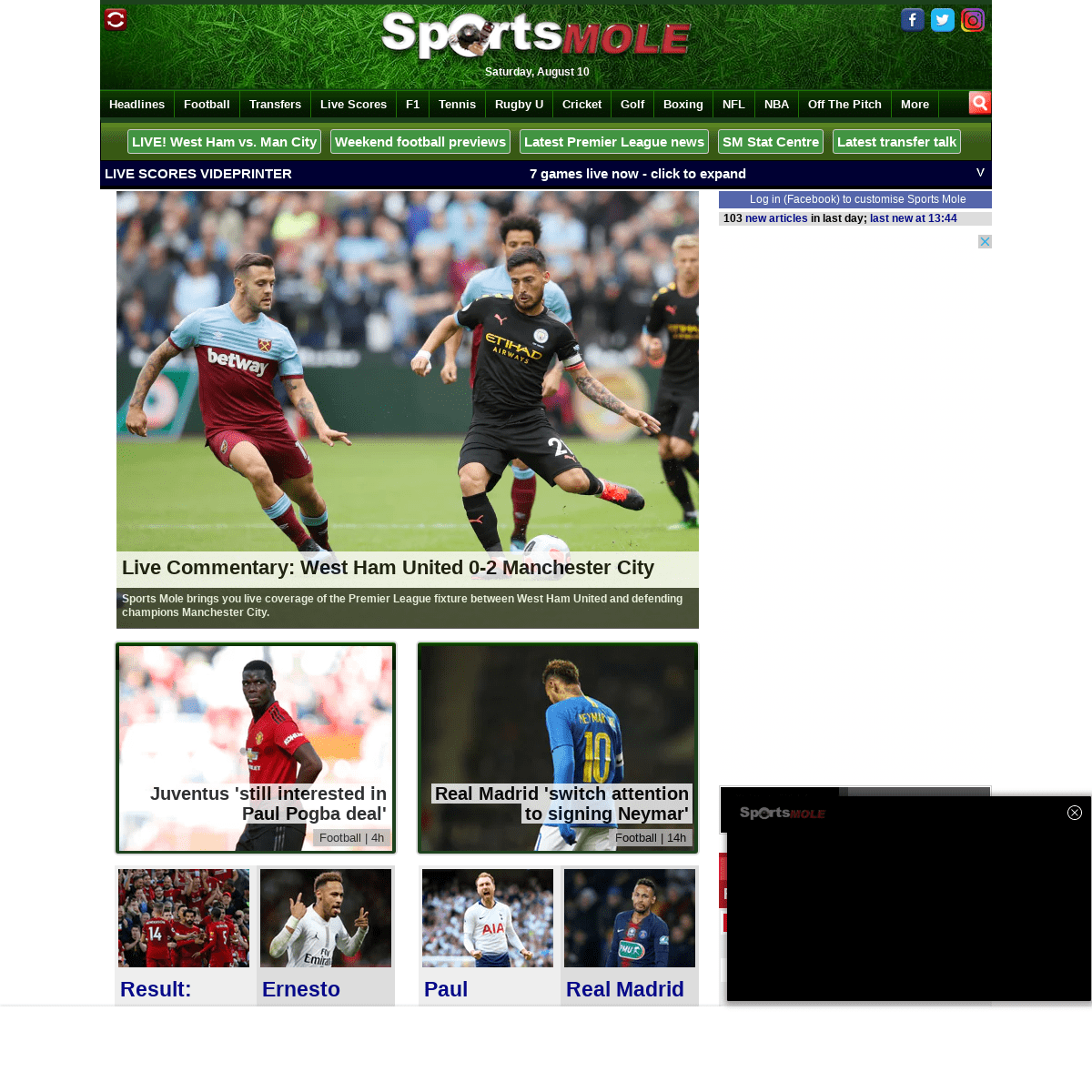 Sports Mole - Football, tennis, rugby, cricket, boxing, transfer news, rumours and gossip