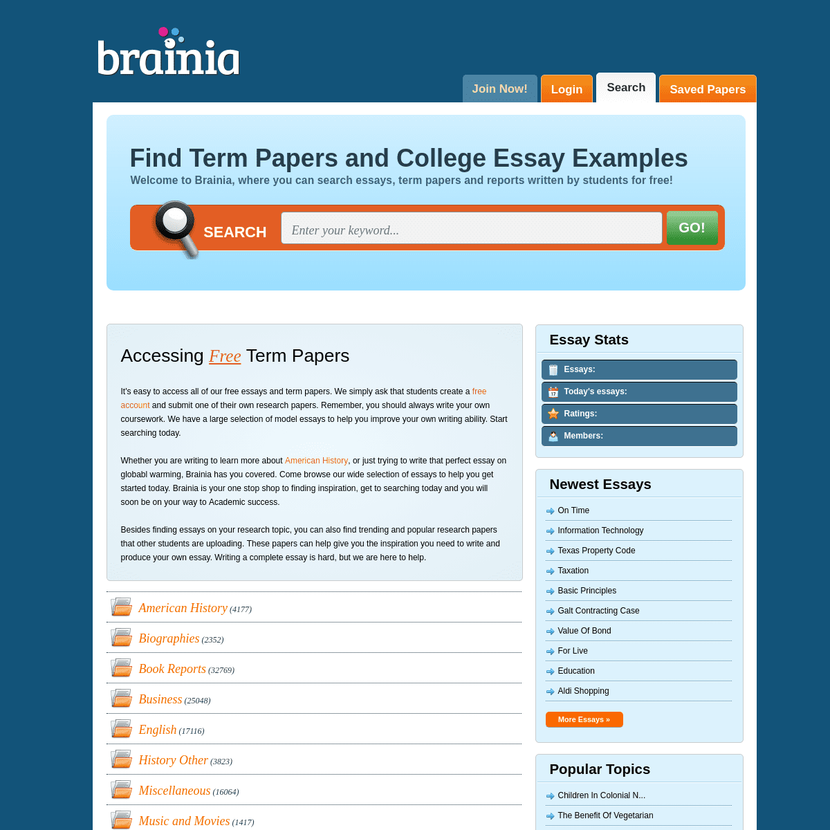 Free Essays, Term Papers, Book Reports, Research Papers - Brainia