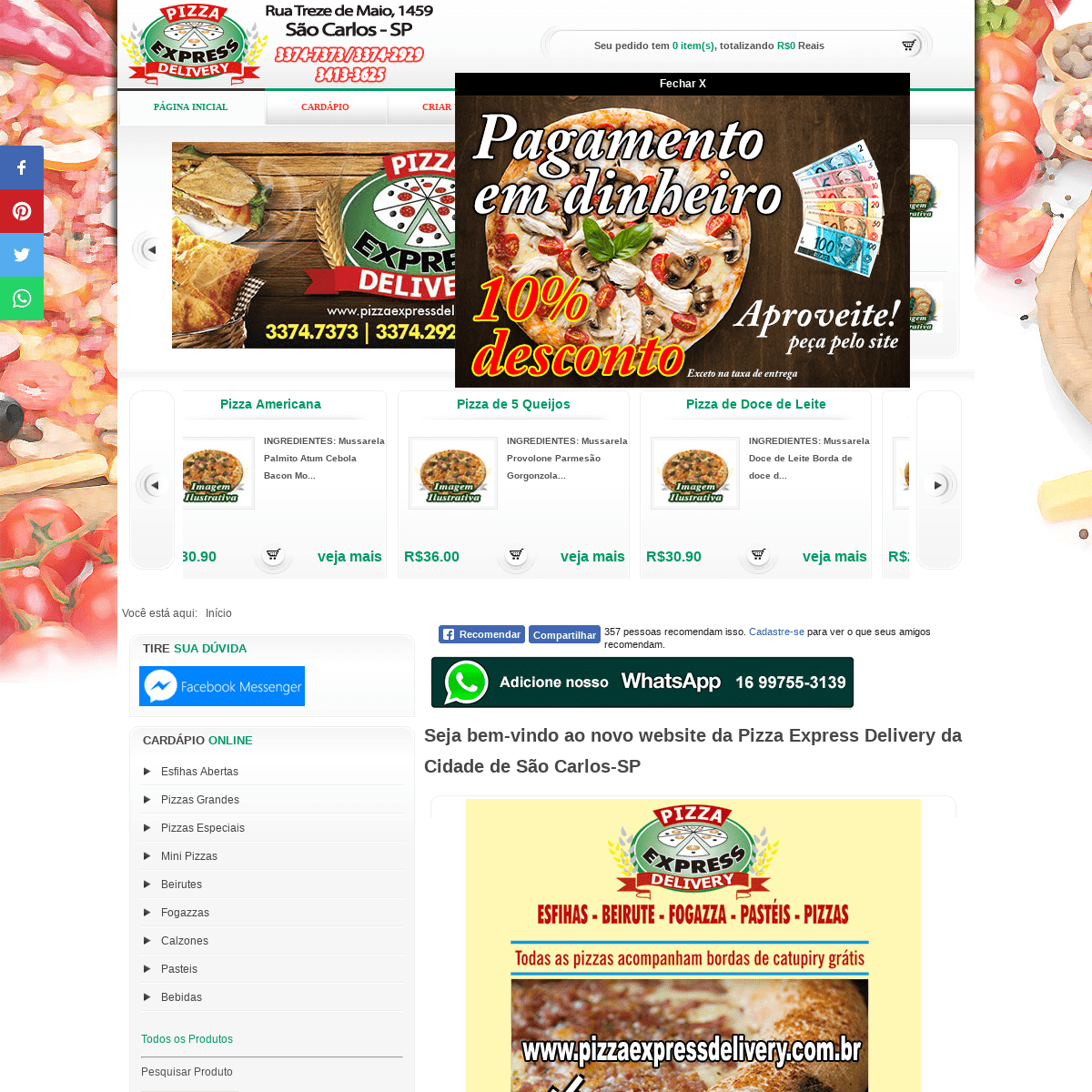 Seja bem-vindo ao novo website da Pizza Express Delivery da Cidade de São Carlos-SP