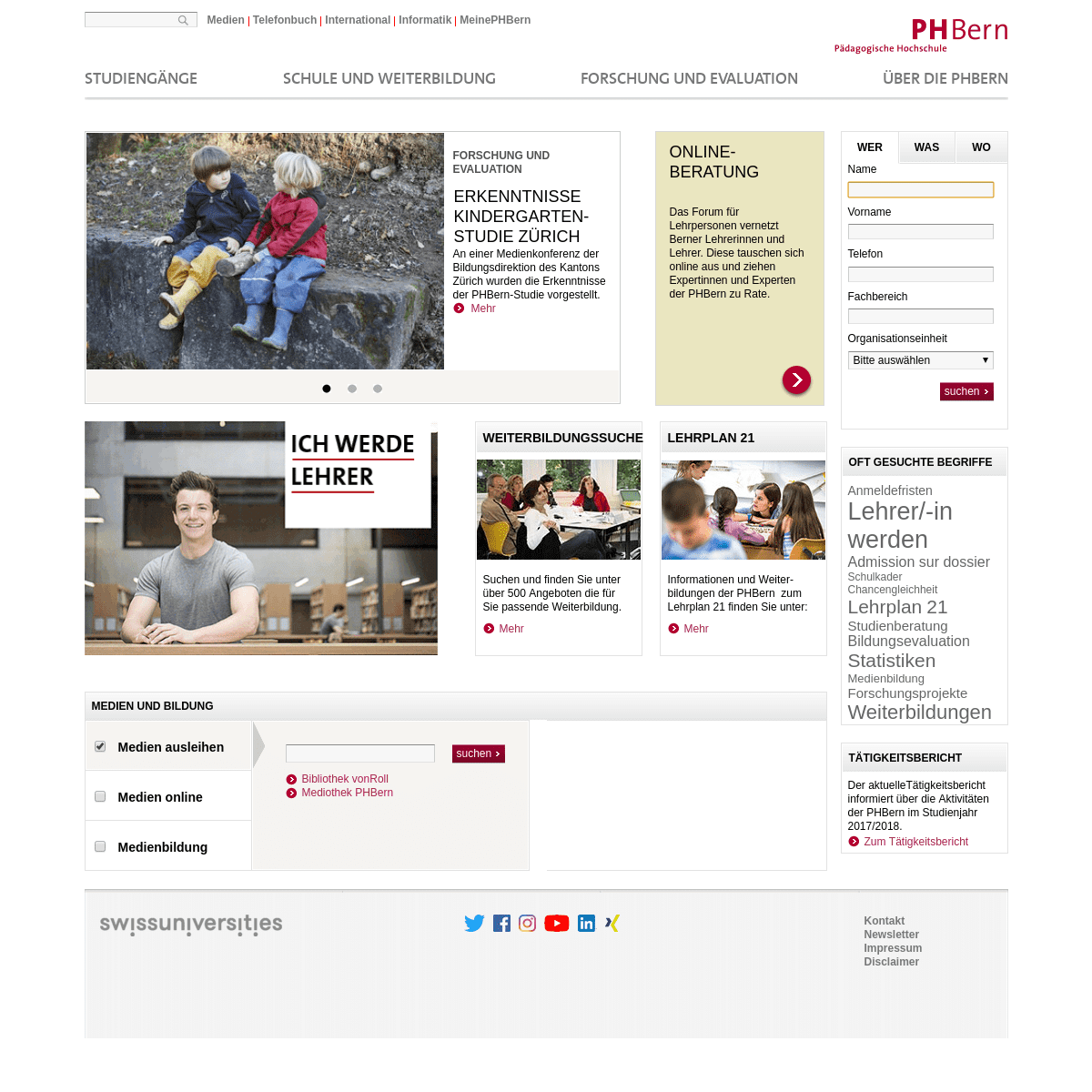 Startseite PHBern - die deutschsprachige Pädagogische Hochschule