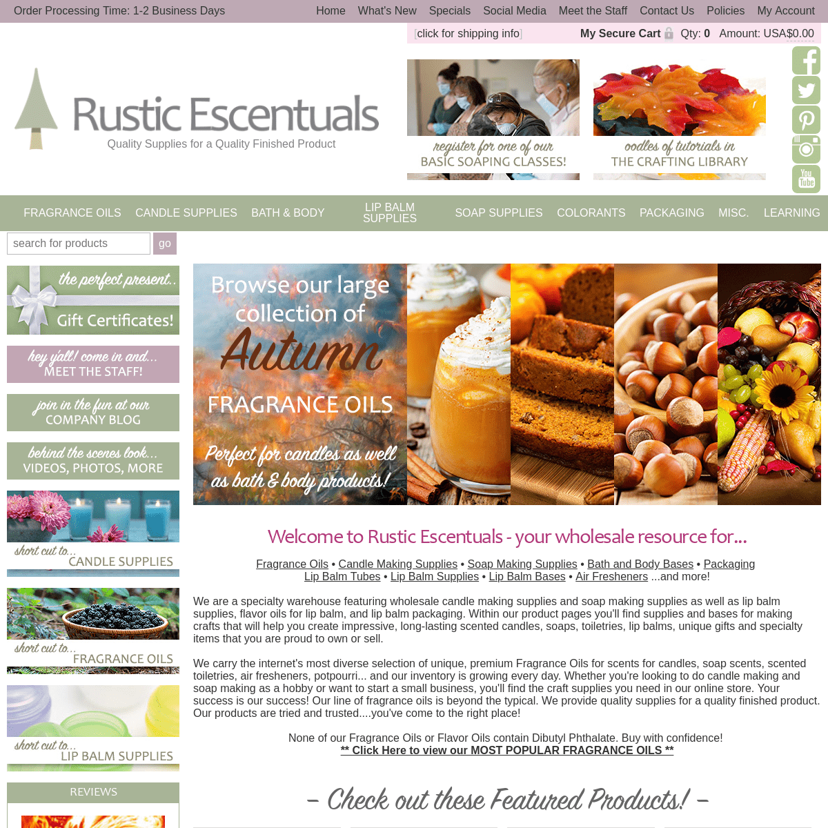 Rustic Escentuals | Quality Candle Making Supplies, Fragrance Oils, Soap, Bath and Body, Lip Balm Supplies, Packaging