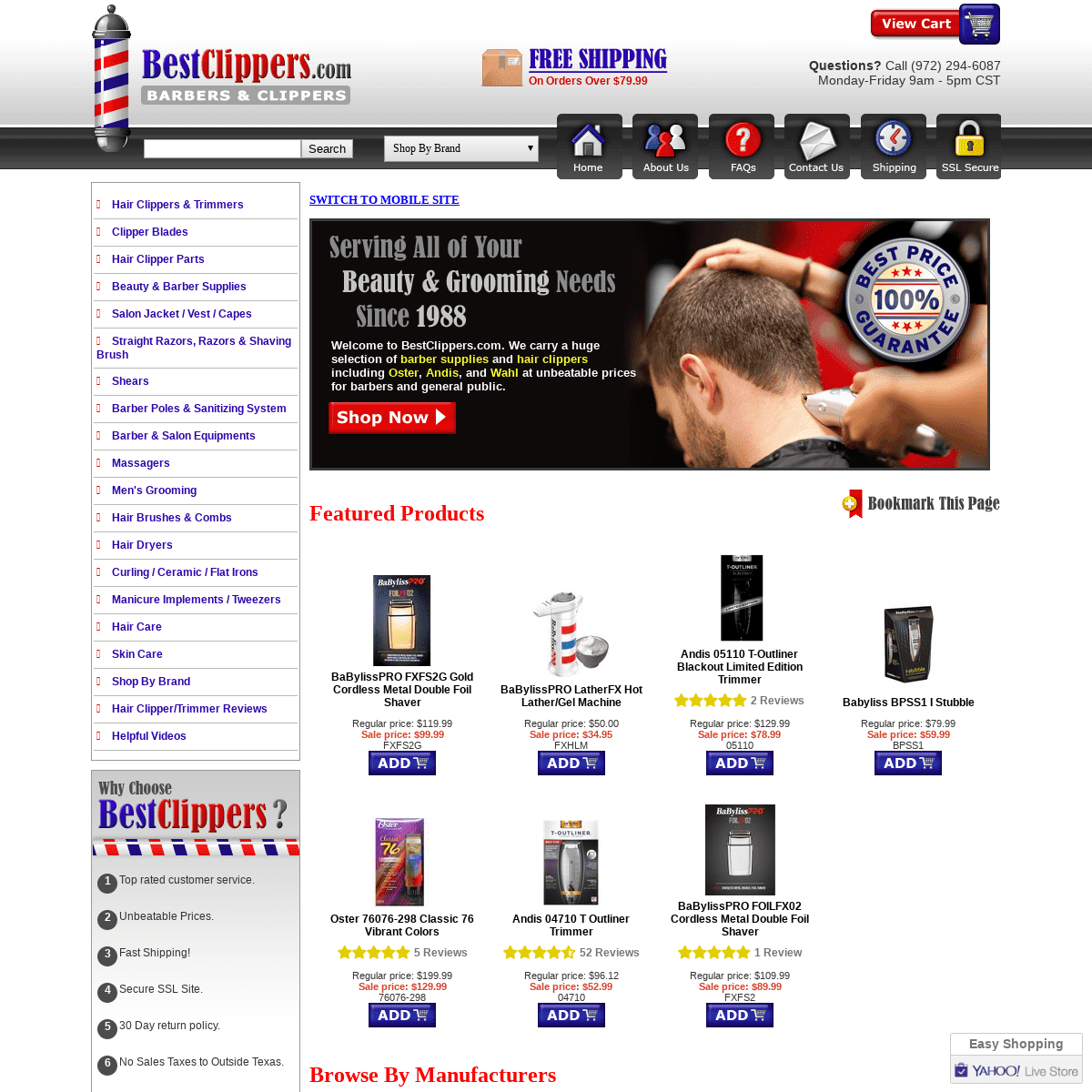 Buy barber supplies, hair clippers and trimmers like Oster, Andis, and Wahl, salon shears, skin products like Fair and White.