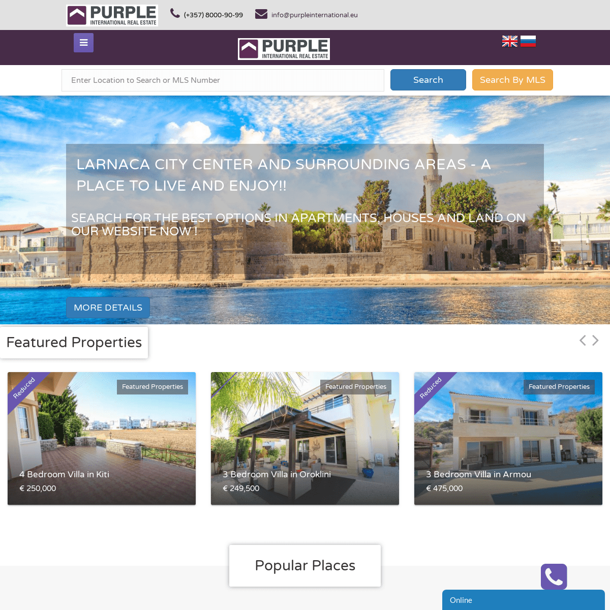 Properties for Sale or Rent all over Cyprus - Purple Real Estate LTD - Purple