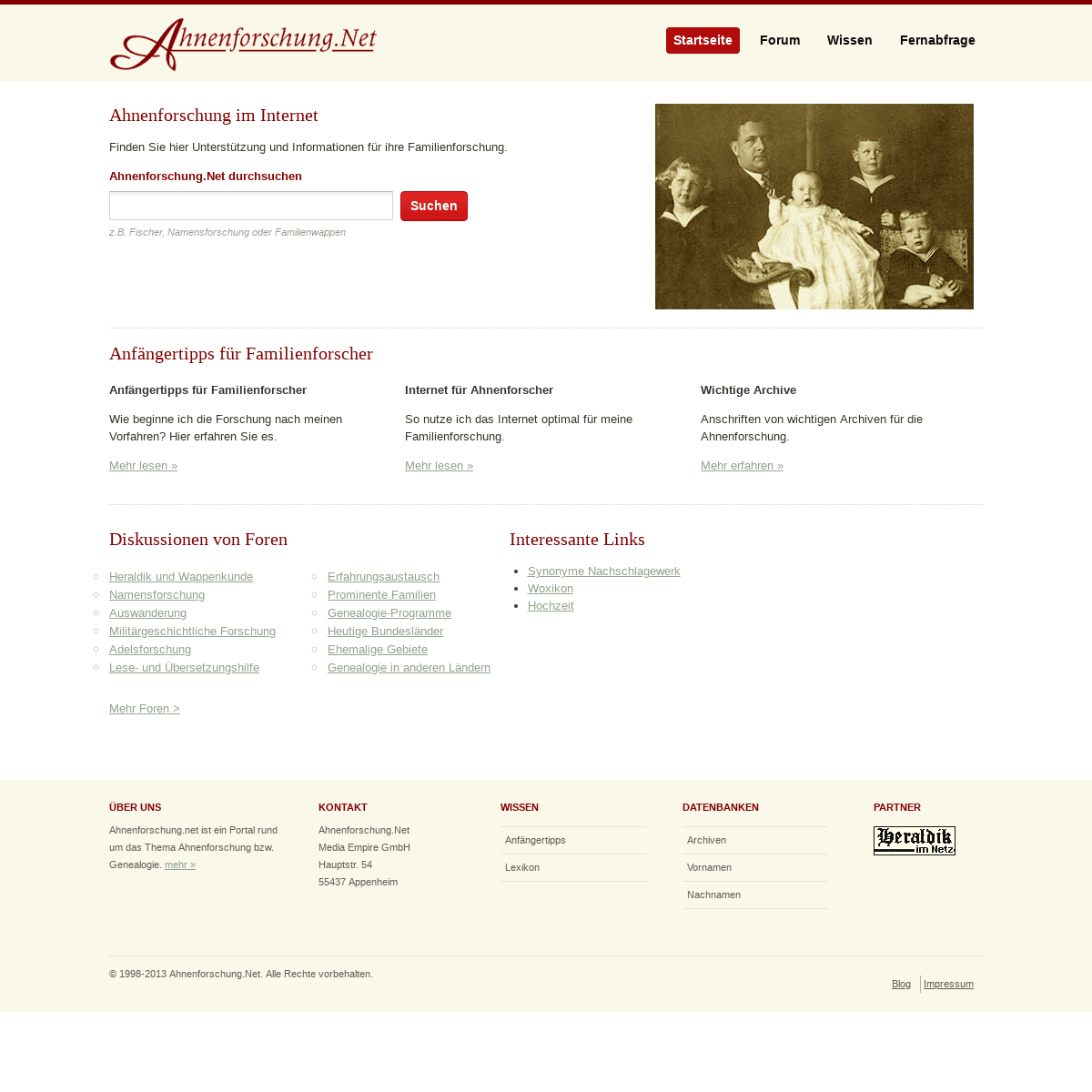 Ahnenforschung. Familienforschung. Genealogie. Ahnenforschung.Net - Das deutsche genealogische Webverzeichnis