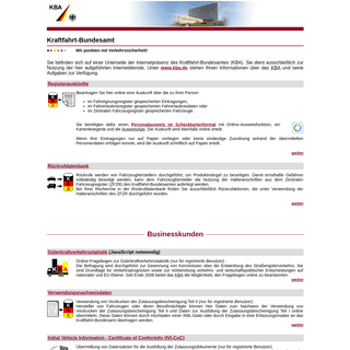 Startseite Kraftfahrt-Bundesamt, Internetdienste