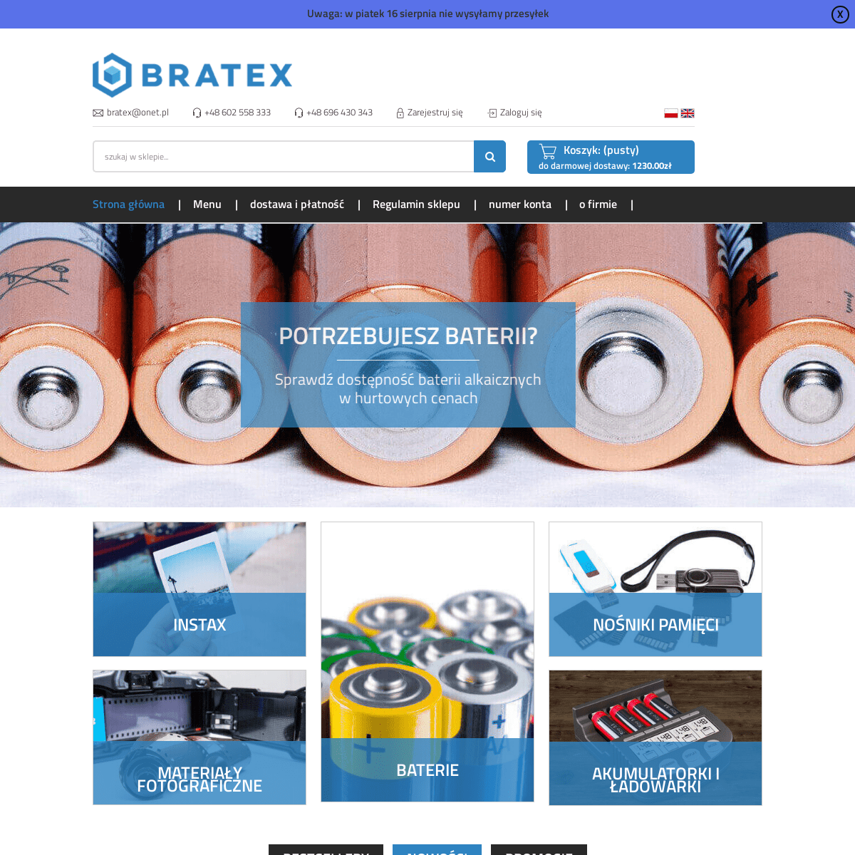 Bratex - internetowy sklep fotograficzny, hurtownia fotograficzna