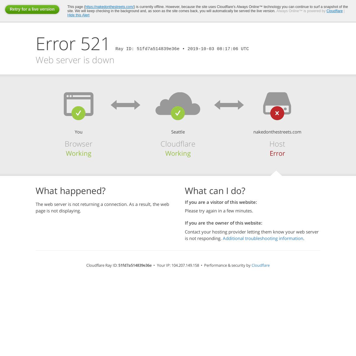 nakedonthestreets.com | 521: Web server is down
