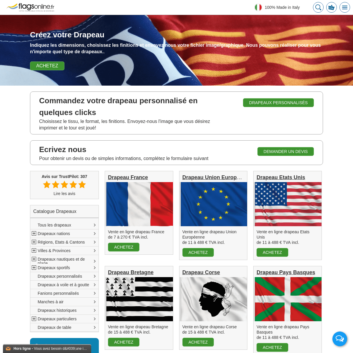 Vente drapeaux et drapeaux de table | Boutique en ligne | Flagsonline.fr