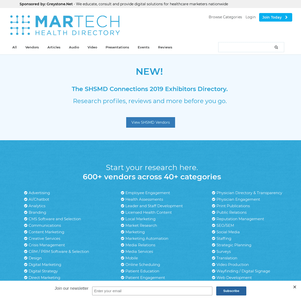 MarTech.Health Vendor Directory Homepage