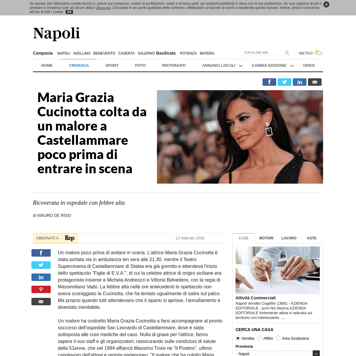 A complete backup of napoli.repubblica.it/cronaca/2020/02/12/news/maria_grazia_cucinotta_colta_da_un_malore_a_castellammare_poco