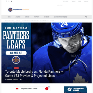 A complete backup of mapleleafshotstove.com/2020/02/03/toronto-maple-leafs-vs-florida-panthers-game-53-preview-projected-lines/