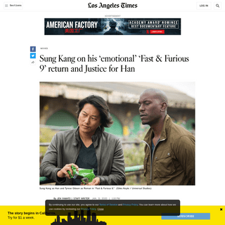 A complete backup of www.latimes.com/entertainment-arts/movies/story/2020-01-31/fast-furious-9-trailer-sung-kang-justice-for-han