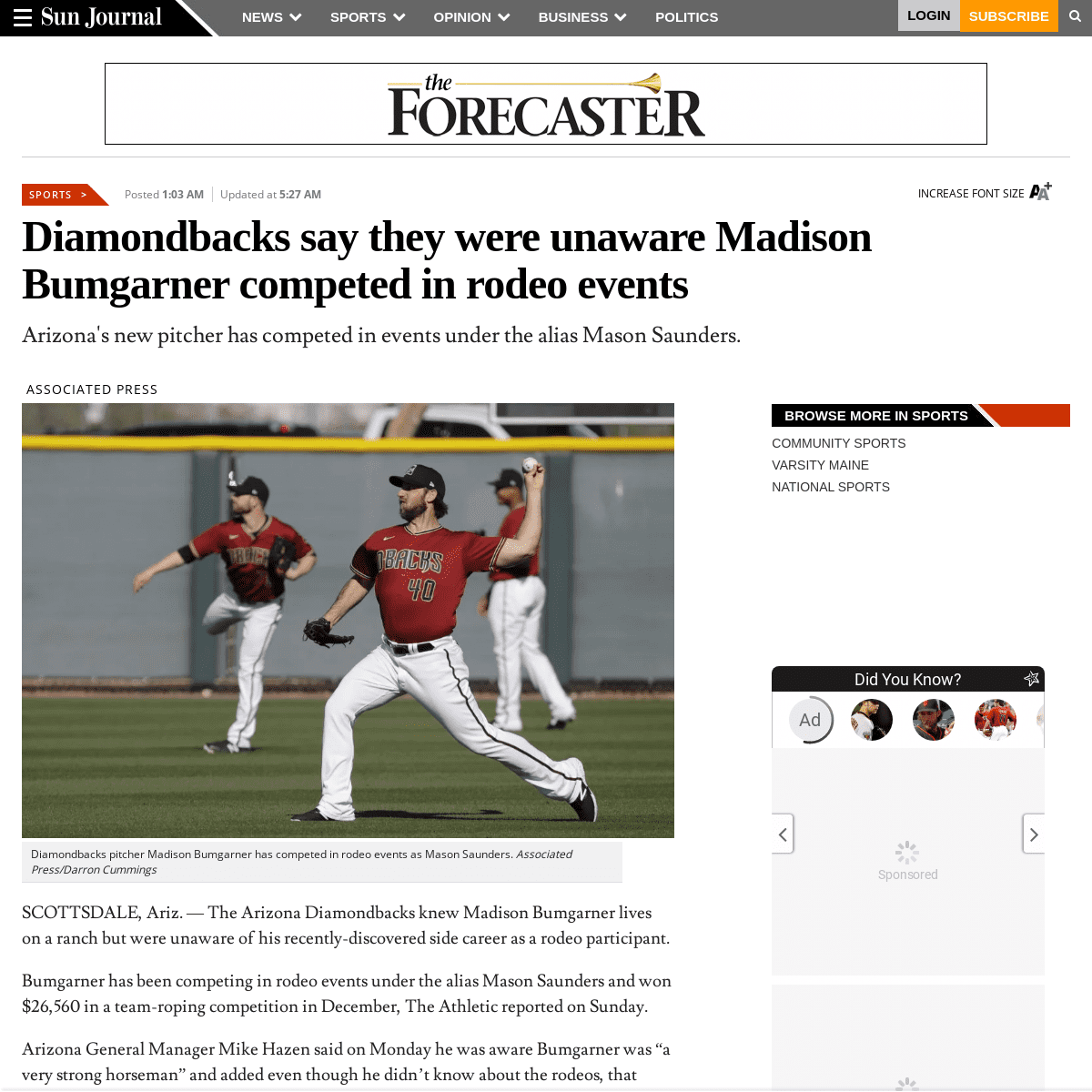 A complete backup of www.sunjournal.com/2020/02/25/diamondbacks-say-they-were-unaware-madison-bumgarner-competed-in-rodeo-events