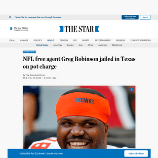A complete backup of www.thestar.com/news/world/us/2020/02/19/nfl-free-agent-greg-robinson-jailed-in-texas-on-pot-charge.html