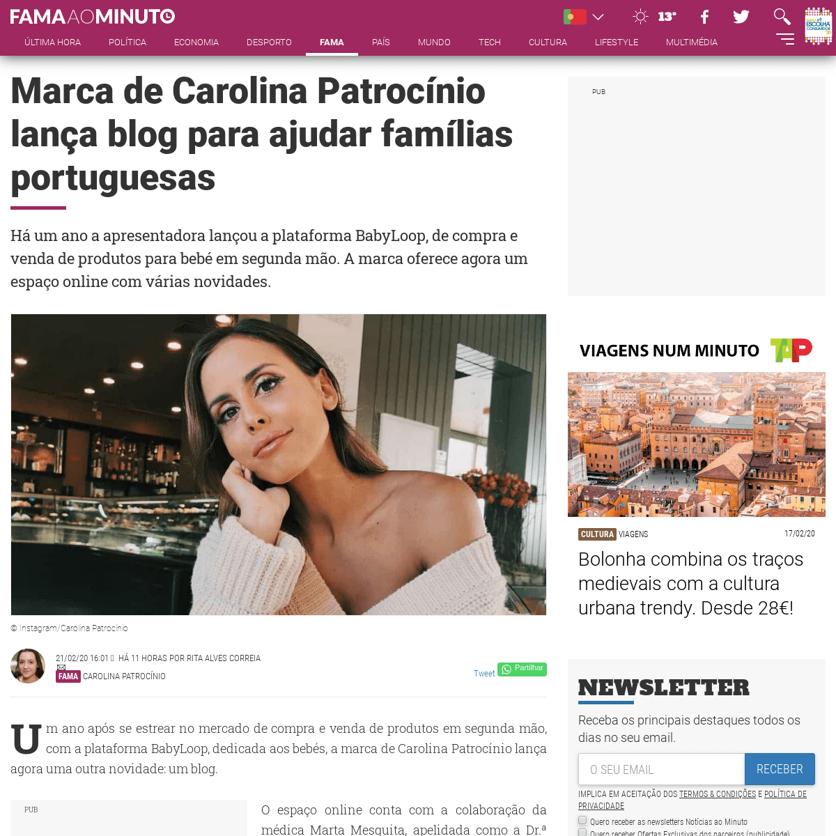 A complete backup of www.noticiasaominuto.com/fama/1418828/marca-de-carolina-patrocinio-lanca-blog-para-ajudar-familias-portugue