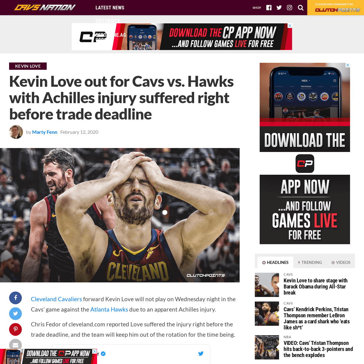 A complete backup of cavsnation.com/cavs-news-kevin-love-out-hawks-with-achilles-injury-suffered-right-before-trade-deadline/