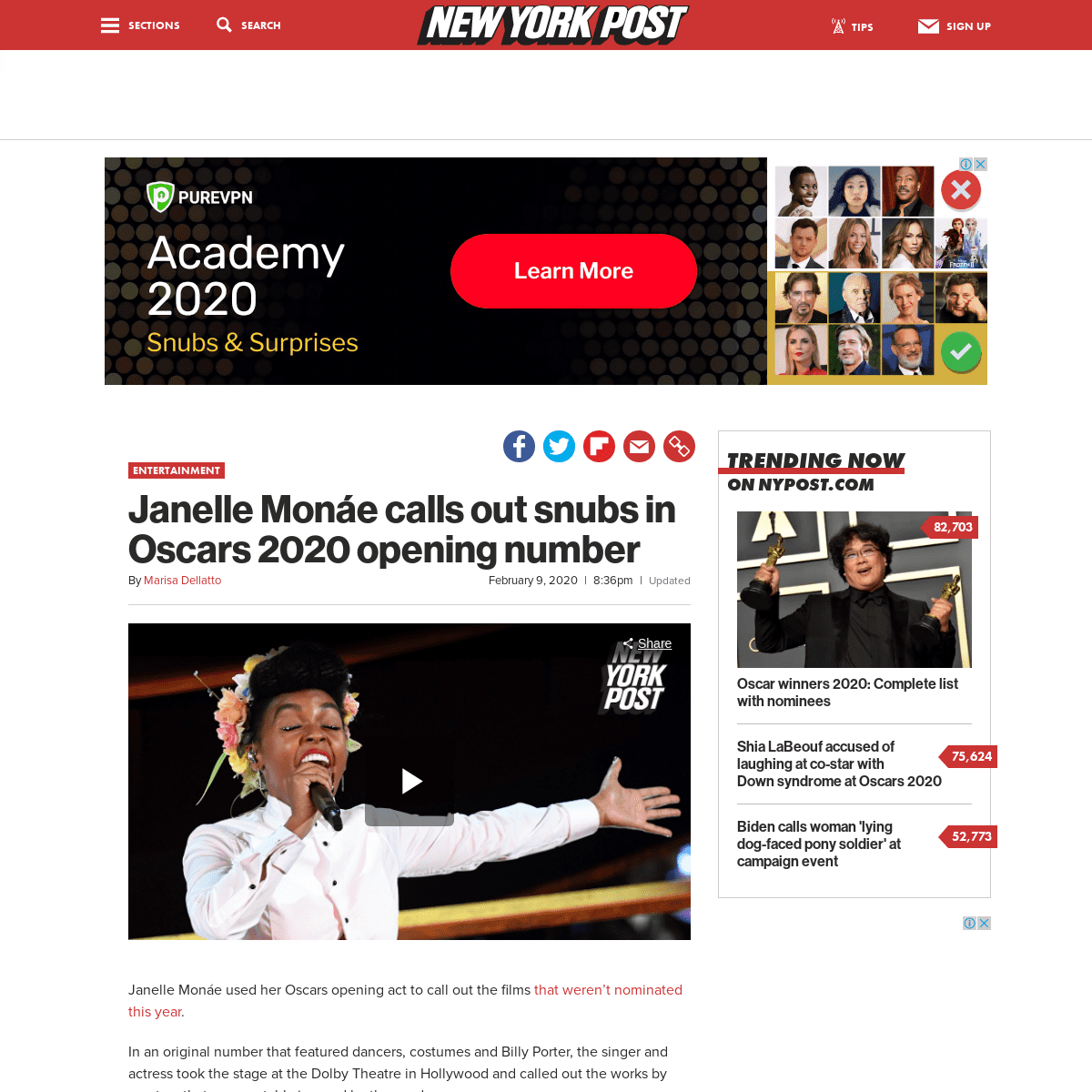 A complete backup of nypost.com/2020/02/09/janelle-monae-calls-out-snubs-in-oscars-2020-opening-number/
