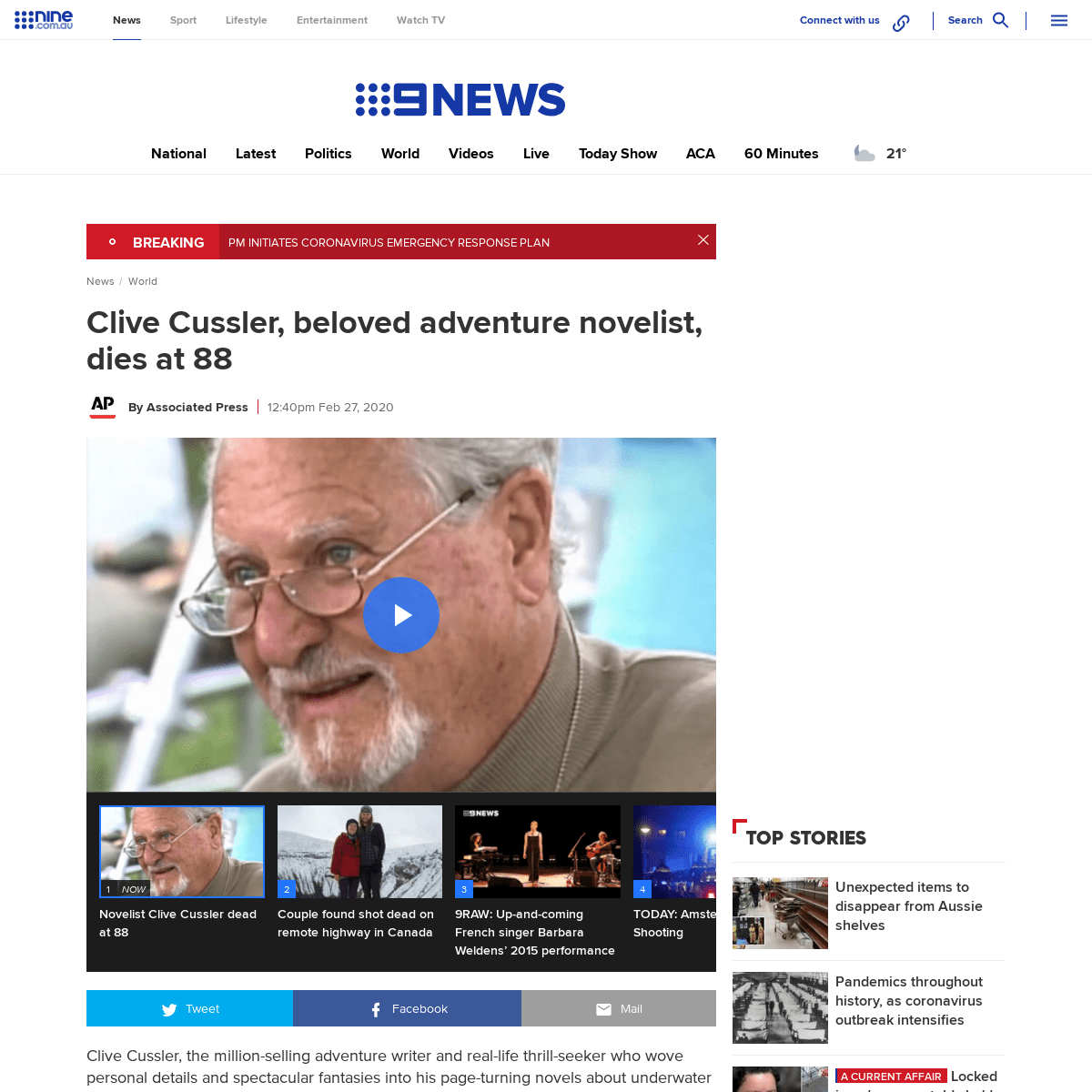 A complete backup of www.9news.com.au/world/clive-cussler-beloved-adventure-novelist-dies-at-88/4bfe06e2-ac8f-40a5-86f0-ae2633e5