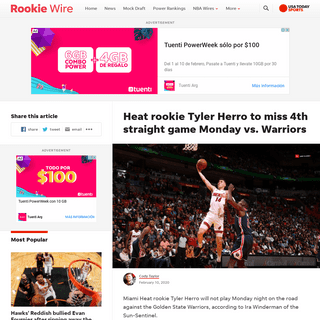 A complete backup of therookiewire.usatoday.com/2020/02/10/tyler-herro-ankle-injury-update-monday-golden-state-warriors-nba-line