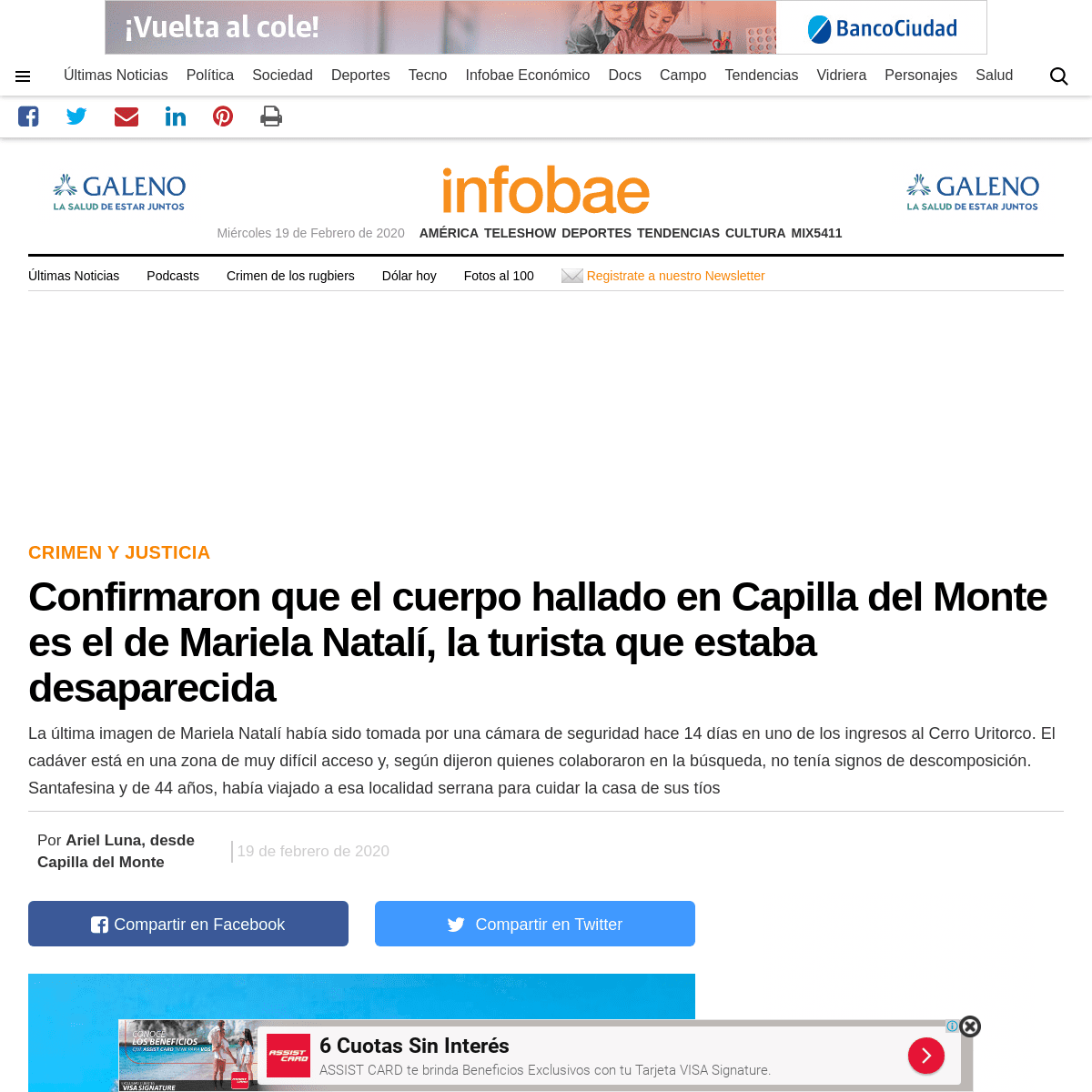 A complete backup of www.infobae.com/sociedad/policiales/2020/02/19/confirmaron-que-el-cuerpo-de-una-mujer-hallado-en-capilla-de