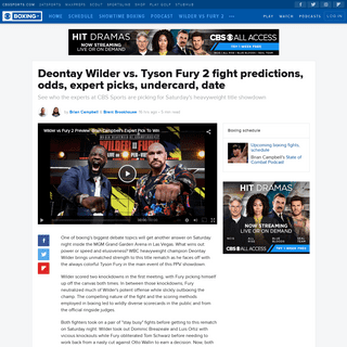 A complete backup of www.cbssports.com/boxing/news/deontay-wilder-vs-tyson-fury-2-fight-predictions-odds-expert-picks-undercard-