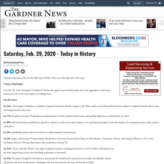 A complete backup of www.thegardnernews.com/news/20200229/saturday-feb-29-2020---today-in-history