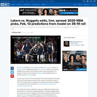 A complete backup of www.cbssports.com/nba/news/lakers-vs-nuggets-odds-line-spread-2020-nba-picks-feb-12-predictions-from-model-