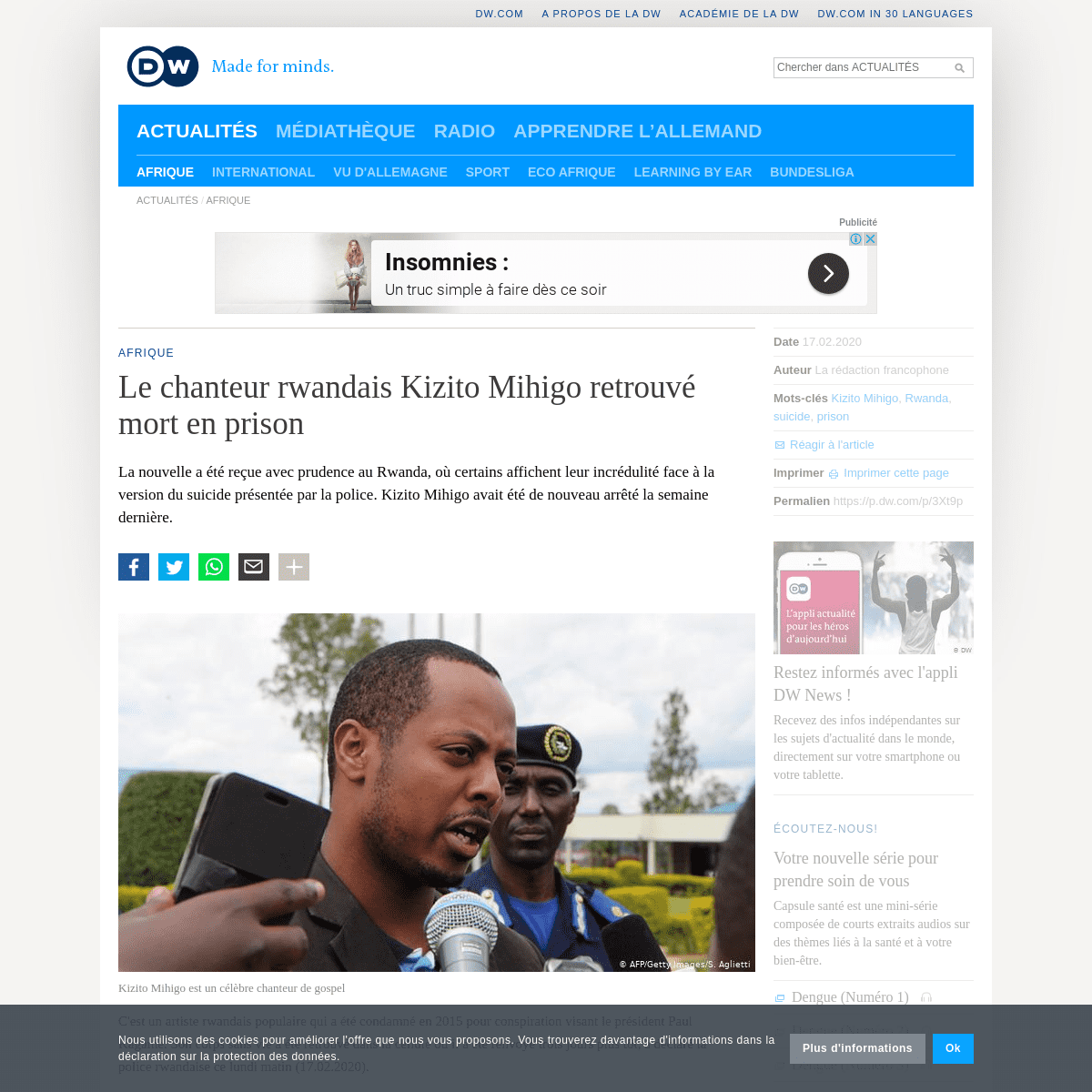 A complete backup of www.dw.com/fr/le-chanteur-rwandais-kizito-mihigo-retrouv%C3%A9-mort-en-prison/a-52405861