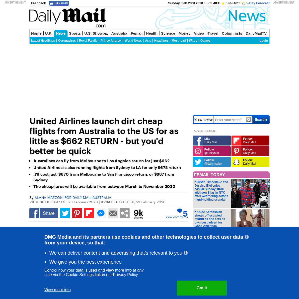 A complete backup of www.dailymail.co.uk/news/article-8035641/United-Airlines-launches-dirt-cheap-flights-Australia-little-662-R
