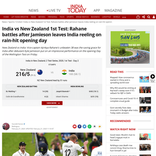 A complete backup of www.indiatoday.in/sports/cricket/story/new-zealand-india-wellington-test-day-1-report-jamieson-kohli-rahane