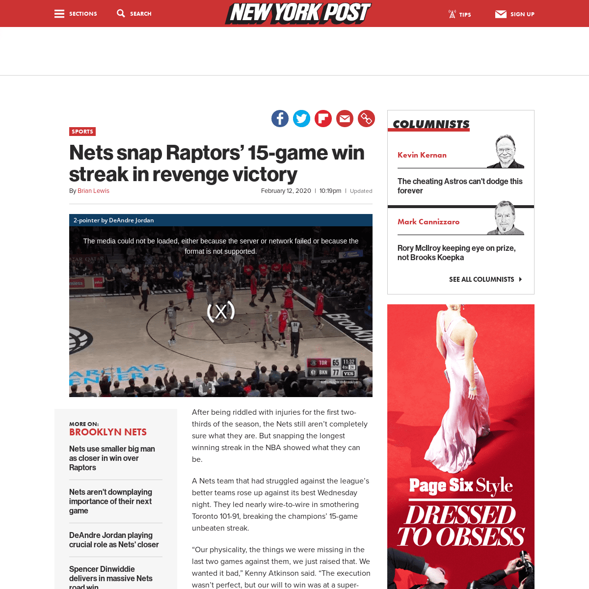 A complete backup of nypost.com/2020/02/12/nets-snap-raptors-15-game-win-streak-in-revenge-victory/
