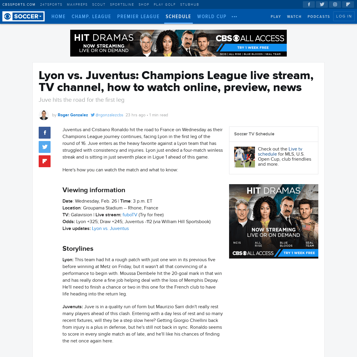 A complete backup of www.cbssports.com/soccer/news/lyon-vs-juventus-champions-league-preview-live-stream-how-to-watch-online-tv-