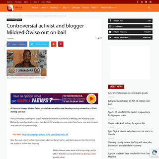 A complete backup of www.kbc.co.ke/controversial-activist-and-blogger-mildred-owiso-out-on-bail/