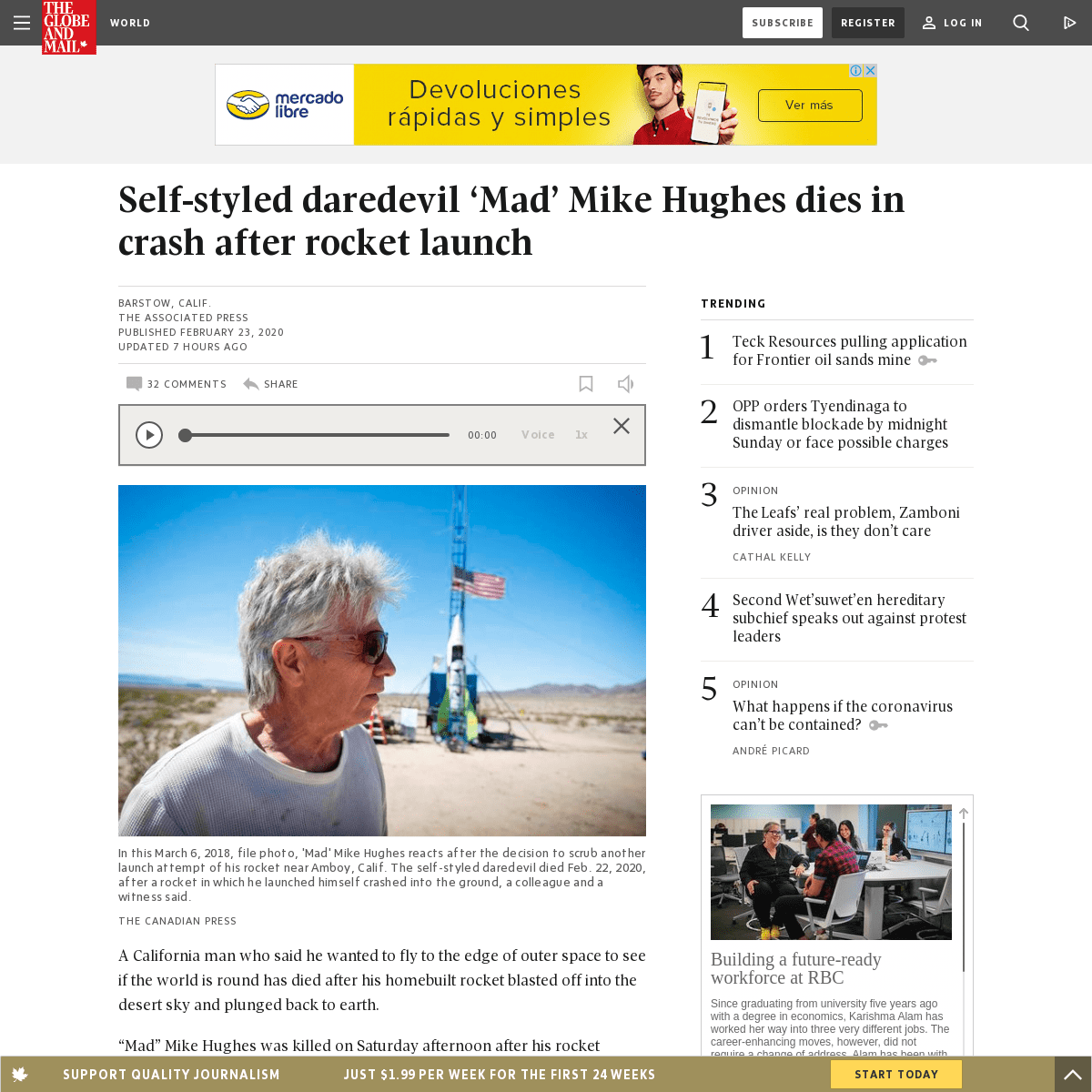 A complete backup of www.theglobeandmail.com/world/article-self-styled-daredevil-mad-mike-hughes-dies-in-crash-after-rocket/