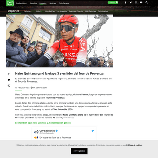 A complete backup of deportes.canalrcn.com/ciclismo/ruta/nairo-quintana-gano-la-etapa-3-del-tour-de-provenza-118379