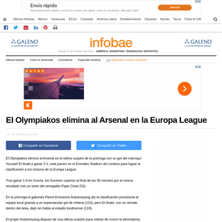 A complete backup of www.infobae.com/america/agencias/2020/02/27/el-olympiakos-elimina-al-arsenal-en-la-europa-league/