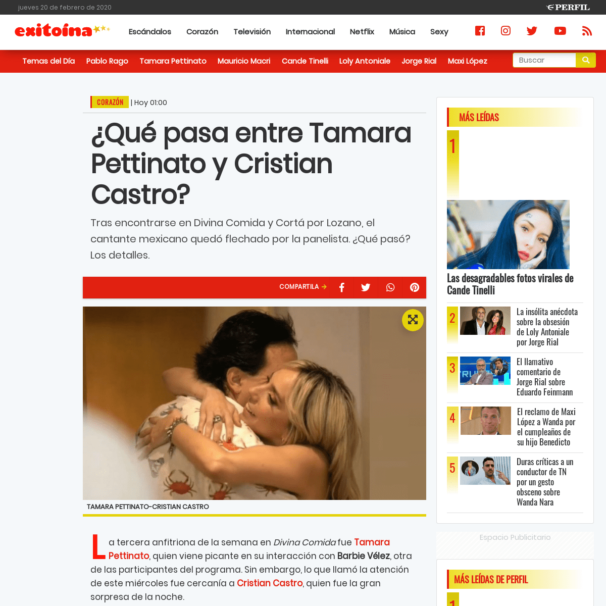 A complete backup of exitoina.perfil.com/noticias/corazon/que-pasa-entre-tamara-pettinato-y-cristian-castro.phtml