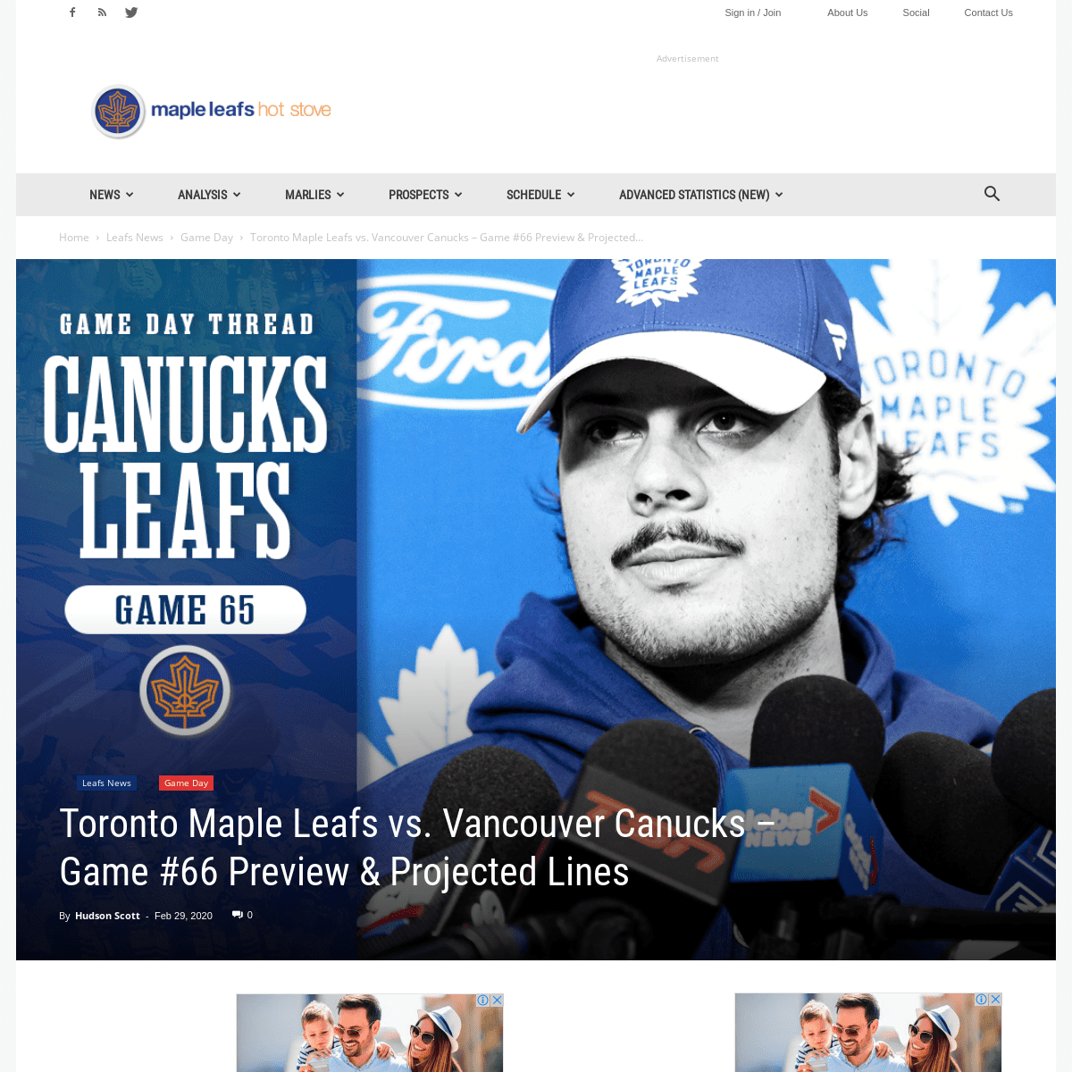 A complete backup of mapleleafshotstove.com/2020/02/29/toronto-maple-leafs-vs-vancouver-canucks-game-66-preview-projected-lines/