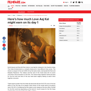 A complete backup of www.filmfare.com/news/bollywood/heres-how-much-love-aaj-kal-might-earn-on-its-day-1_-39095.html