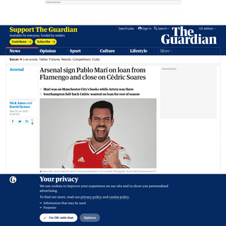 A complete backup of www.theguardian.com/football/2020/jan/29/arsenal-close-to-signing-defender-pablo-mari-from-flamengo